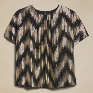 NWT Banana Rep Factory Metallic Short Sleeve Chevron Blouse